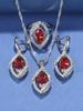 Matrimonio a Dubai Accessorio Gioielleria Raffinata Bracciale e Anello con Granato Rosso di Qualità Set di Orecchini e Collana da Donna