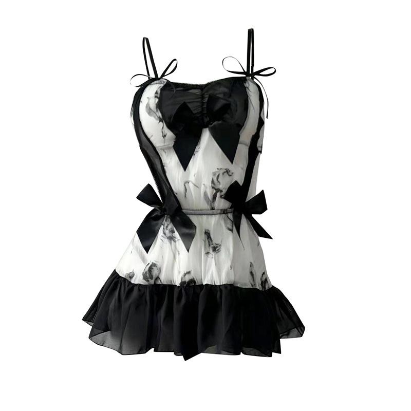 New sex underwear sexy ink printing tube top nightdress sexy pure desire perspective temptation bed free-of-charge set