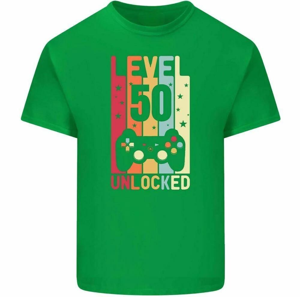 50th Birthday T-Shirt 1975 Mens Funny LEVEL UNLOCKED 50 Year Old Gaming Tee Tops Graphic T Shirts Men Clothing Cotton Shirts
