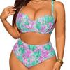 Women's Plus Size Underwire Push Up Bikini Set, Seashell Print High Waist Two Piece Swimsuit