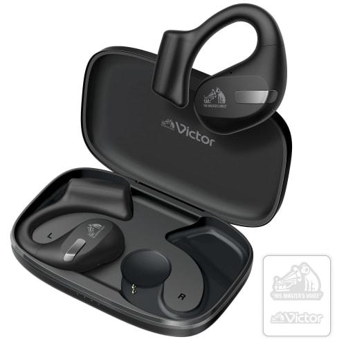 JVC Kenwood Victor HA-NP50T-BA Wireless Bluetooth Earphones, Open-Ear, Non-Blocking, Multi-Point, Ear-Hook, Up To 38 Hours of Playback, with Mic, Blac