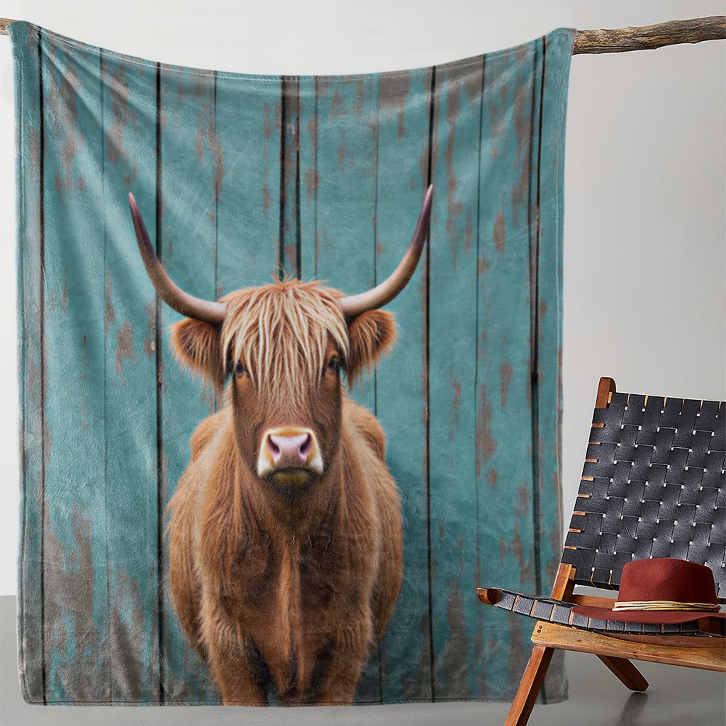 1pc Sdoo Highland Cow Plaid Flannel Throw Blanket - Soft Warm All-Season Cozy Blanket for Sofa Bed Car Office Camping Travel, Vi