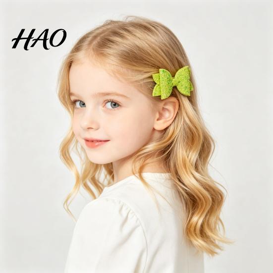 Glitter Bow Hair Clips for Girls 2Pcs Solid Color Clip Girls, Double Layer Sparkling Decorative Toddlers Hairpin, Accessory with Non-Slip Grip