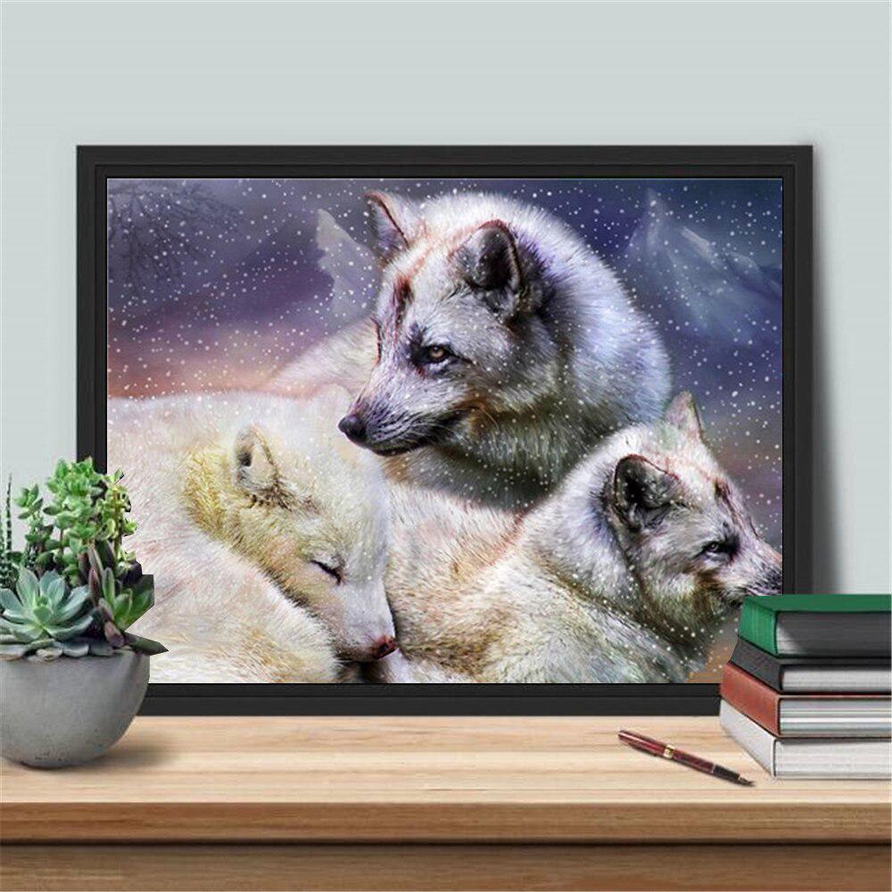 Pictură cu diamant 5D DIY Lup Broderie cu diamante Vanzare Iarna Mozaic Animal Decorat cadou manual