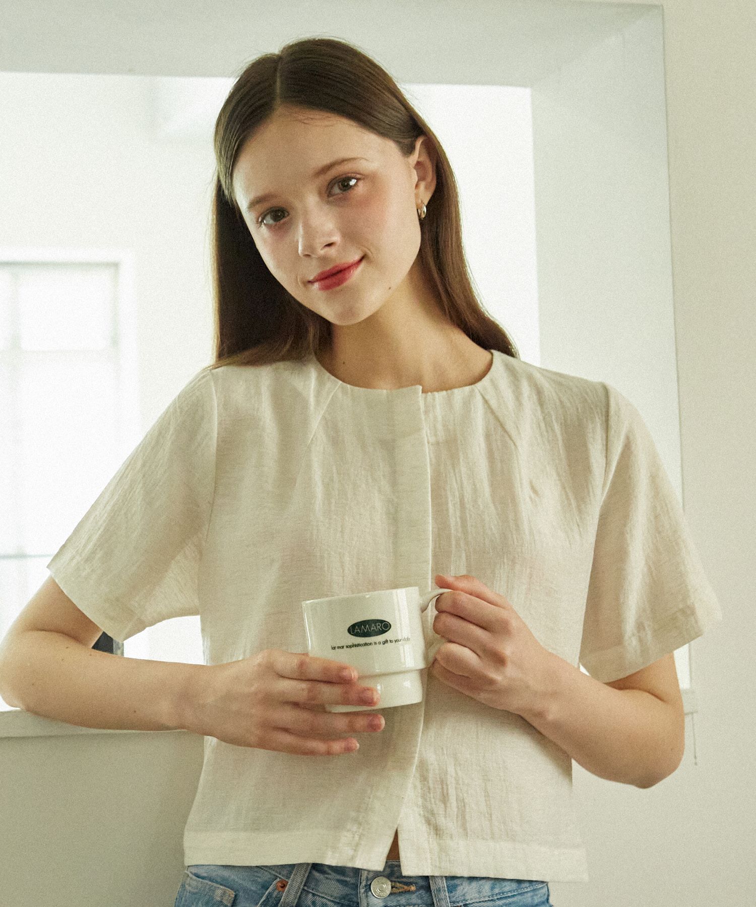 Ramaro Meli Round Neck Linen Blouse (Ivory) Ivory