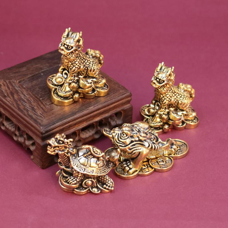 Brass Three-Legged Golden Toad Mother and Child Dragon Turtle Kirin Ornament Home Decoration Gift One Piece Dropshipping