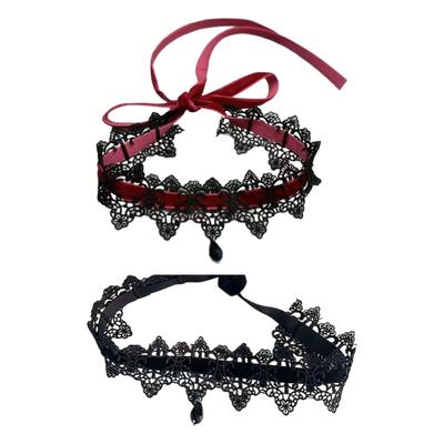 Feminine Lace Chokers Neckband Adjustable Tie Design 16g Light Acrylic Jewelry Black Red Color Options For Women