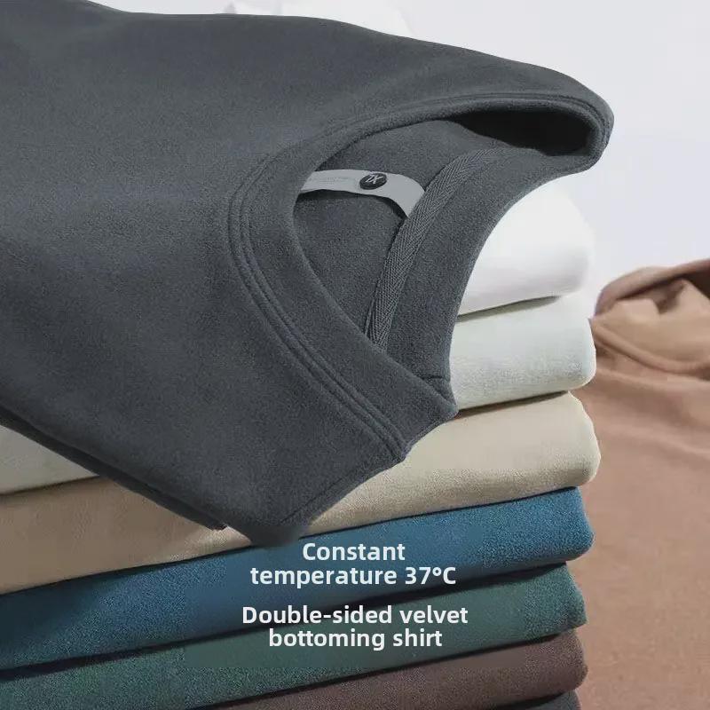 Men's Round Neck Long-Sleeve Velvet T-Shirt for Autumn & Winter Warmth