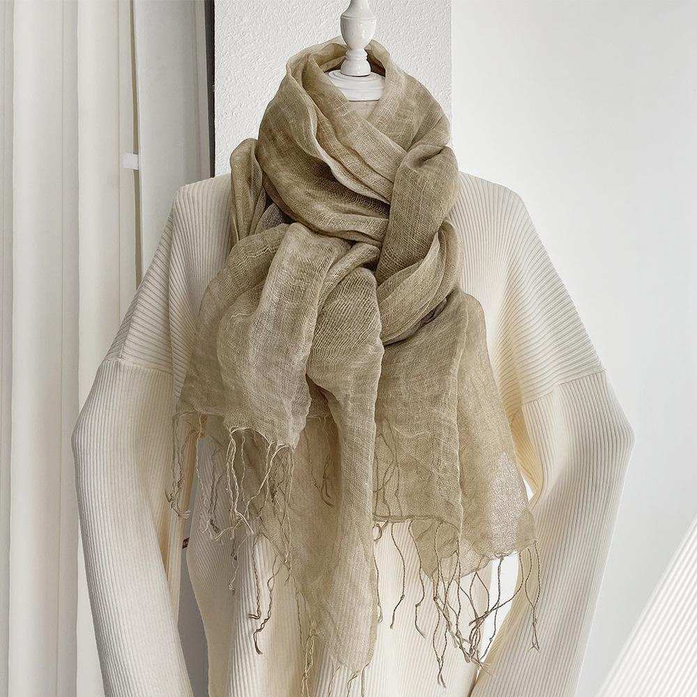 Men/Women Tassels Linen Scarves Shawls Wraps Autumn Sunscreen Linen Scarf Women's Solid Color Tassel Shawl for Women