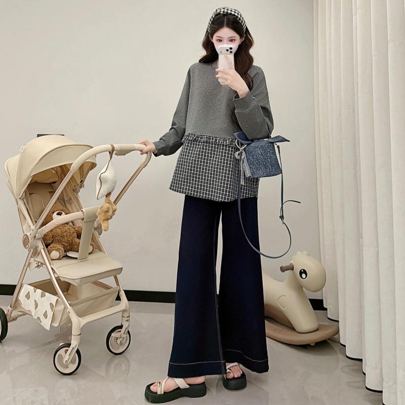 2026 Spring Maternity French Patchwork Two-Piece Loose T-shirt - Korean Simple Style