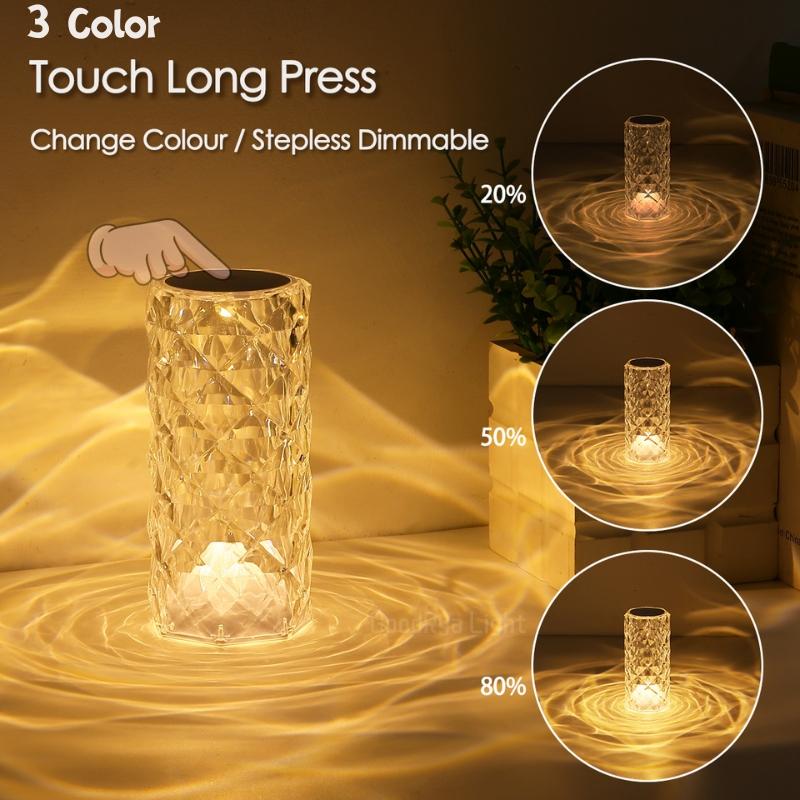 Colour 316 LED Crystal Table Lamp Rechargeable Touch Rose Romantic Night Lamp Bedroom Bedside Lamp Living Room Bar Decoration
