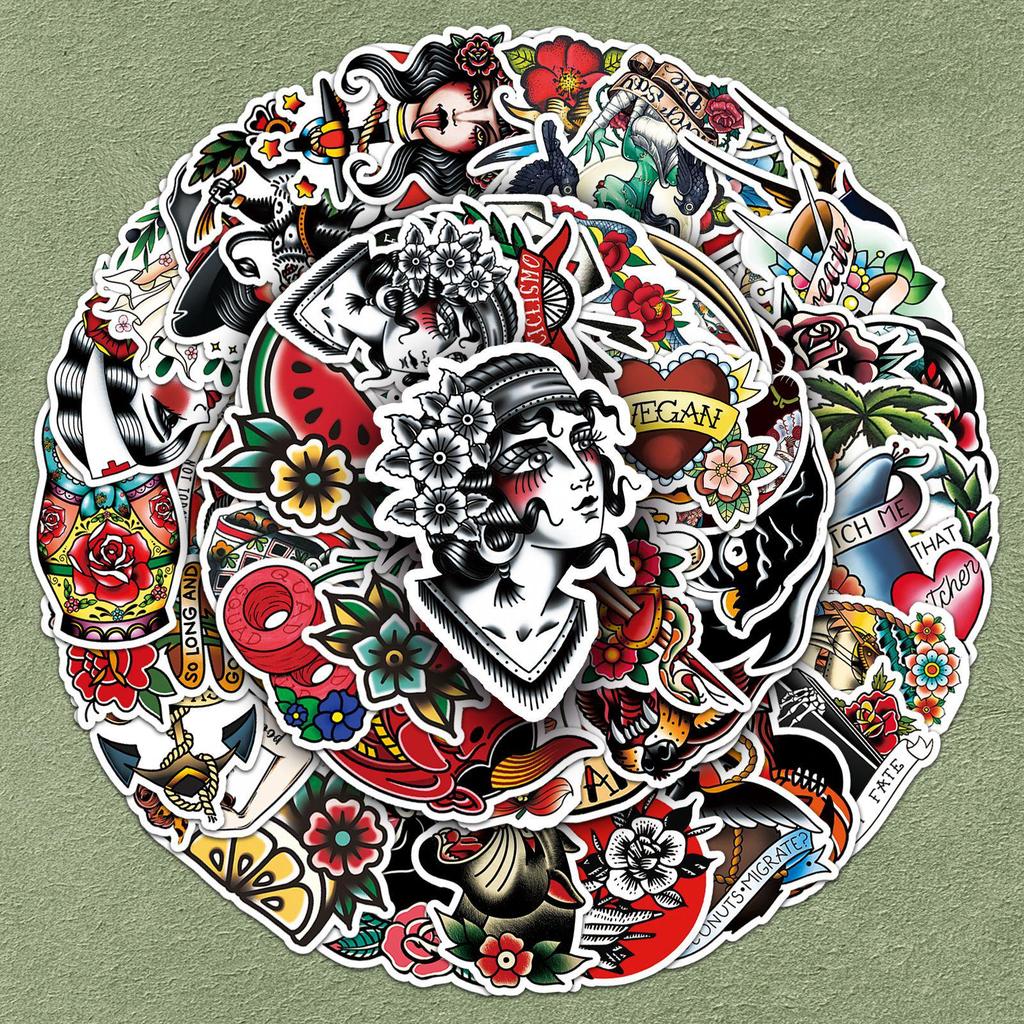 50 Wasserdichte Tattoo-Muster-Aufkleber für DIY-Journals & Wasserflaschen