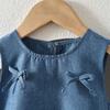Girls and Children Korean Version of The Cute Imitation Denim Dress Summer New Sleeveless Bow Stitching Hem Skirt