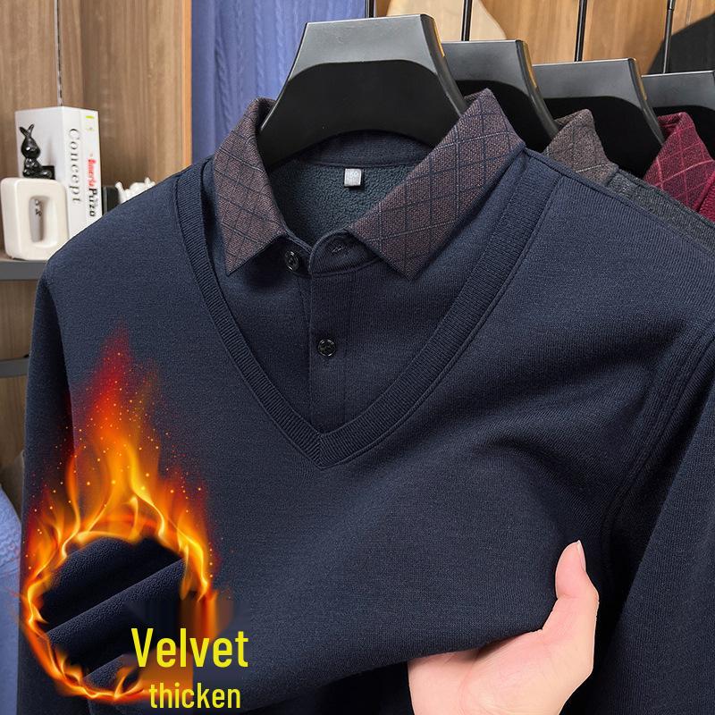

Men s Winter Plus Velvet Knitwear Lapel Sweater - Thick, Warm, Stylish for Middle-Aged and Young Men 2XL світло-синій колір