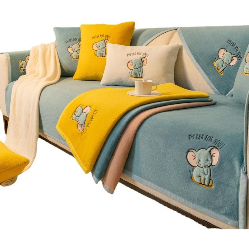 Plüsch Sofakissen Winter Minimalistisch Modern Rutschfest Verdicktes Kissen Winter All-Inclusive Sofabezug Bezug Stoff Niedlich