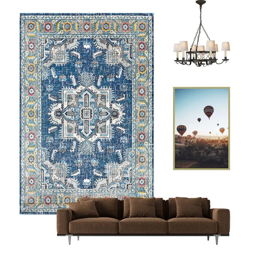 Nordischer ethnischer Stil Retro Teppich Wohnzimmer Dekoration Teppiche Zuhause Schlafzimmer Rutschfeste Matte Persisches Hofmuster Große Fläche Matte