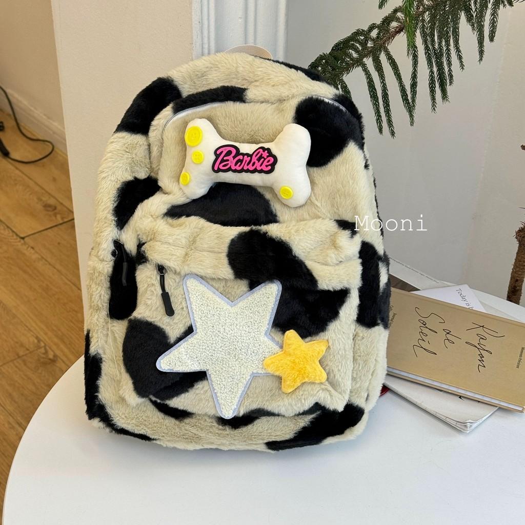And Bone Star Decoration Plush Backpack With Large Capacity For Use Daily