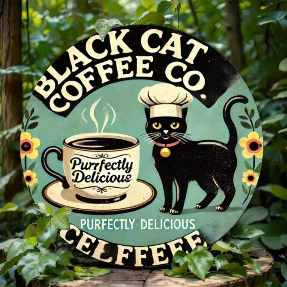 Vintage Black Cat Coffee Metal Tin Sign Indoor Outdoor Home Bar Decor Gift