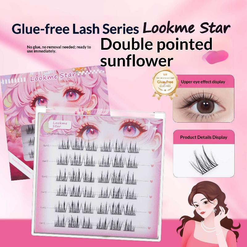 1 Set Fishtail Princess Lazy Eyelashes Natural Transparent Stem Large Capacity Glue-Free False Eyelashes A6