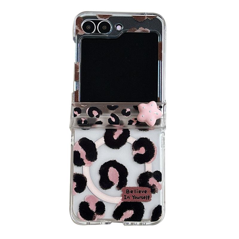 

Fashion Pink Black Leopard Print Magnetic Phone Case For Samsung Galaxy Z Flip 7 6 5 ZFlip6 Cover with Stand Lanyard For Magsaf For Z Flip 7