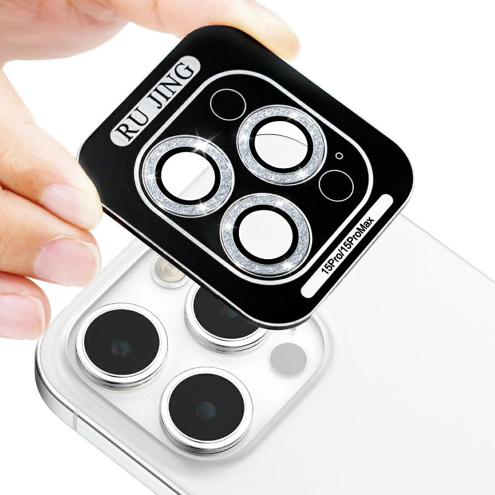 For iPhone 14 Pro/14 Pro Max Camera Lens Protector Glitter Decor Metal Frame Lens Film with Installation Tool