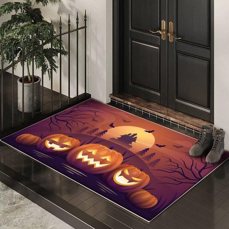 

Pumpkin Entrance Carpet Halloween Decor Living Room Sofa Area Rugs Kitchen Bedroom Non-slip Washable Home Coffee Table Floor Mat 30x50cm