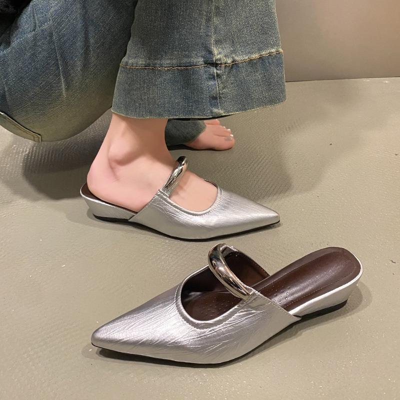 Elegant Women's Slippers Wedges Pointed Toe Mules Shoes Woman Luxury 2025 Trend Slingback Dress Fashion Sandals Mujer Zapatos