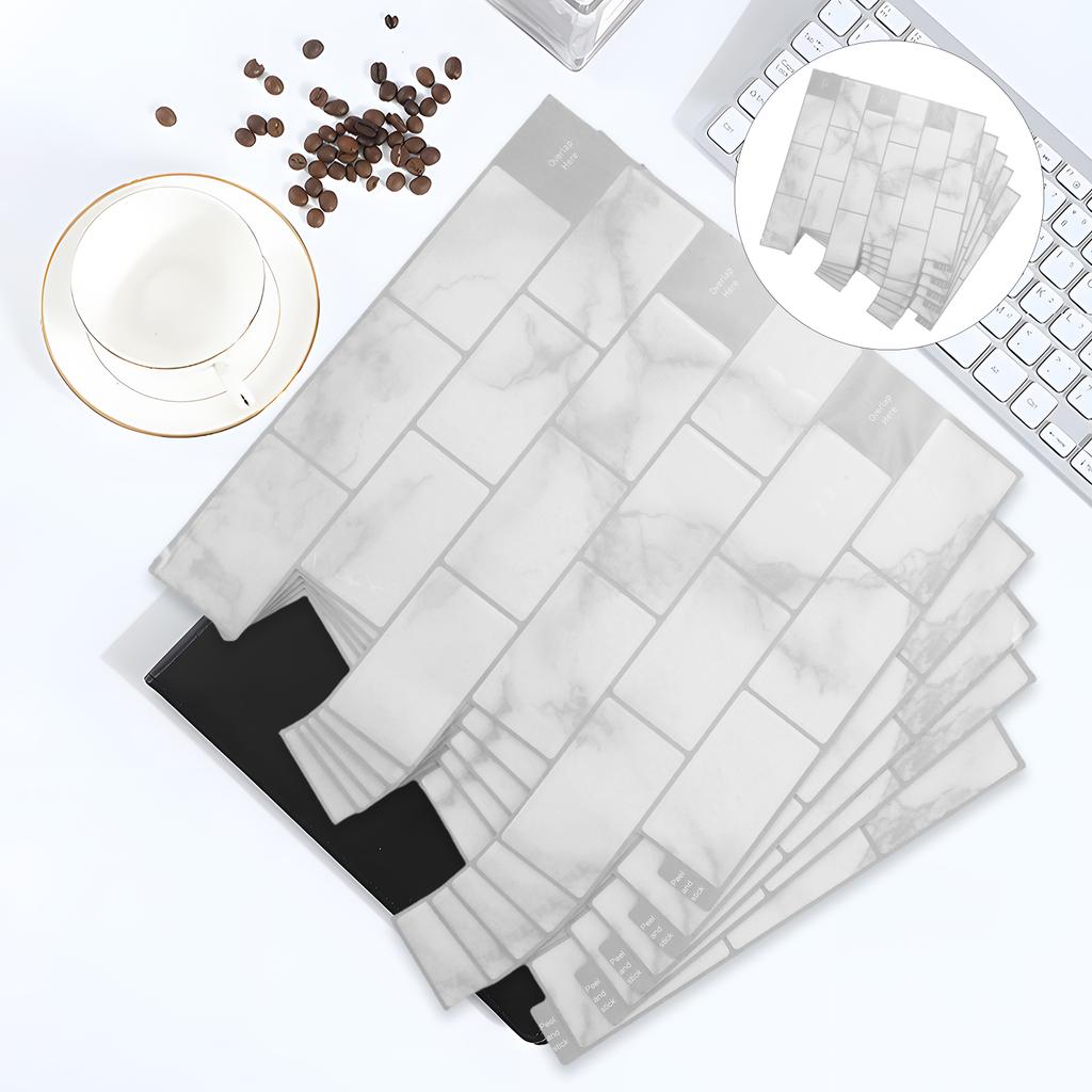 10 Sheets Peel and Stick Tile Stickers Waterproof Self Adhesive 3D Gel Finish Kitchen Wall Decor Light Grey Removable Splashback
