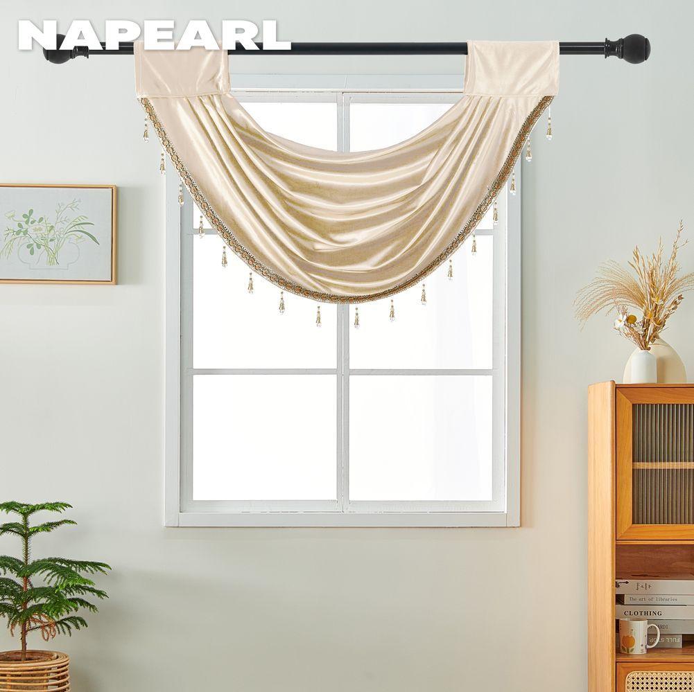 1PC NAPEARL Golden Luxurious Lace Trimmed Velvet Curtain Head for Small Window Decor 70x42cm
