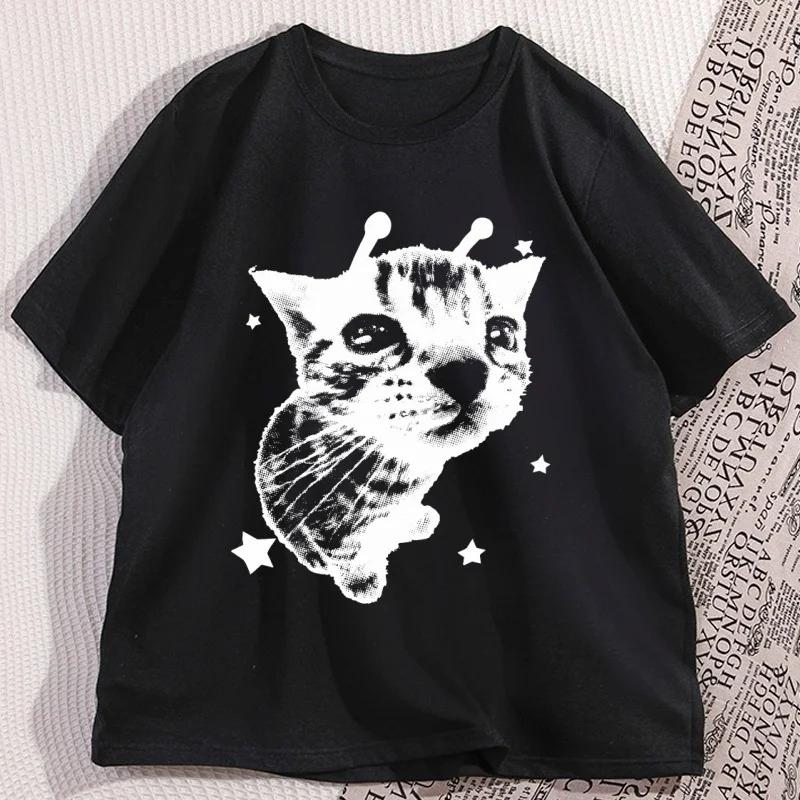 

Y2K Alien Cat T-shirts Meme Retro Silly Cat Tshirt Vintage Kitty Funny Printed T-Shirt Women Graphic Tees Streetwear Clothes ... 5XL різнокольоровий
