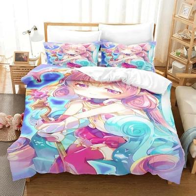Impresión 3D Anime Niñas Rosas Neneka Estampado Juego de Cama Funda Nórdica Funda de Almohada Juego de Ropa de Cama Sábana de Lino Funda de Colcha Tamaño Completo Queen King