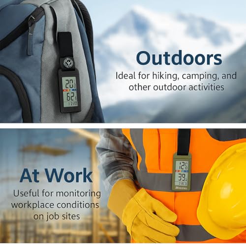 Tragbares Thermo-Hygrometer und Hitzschlag-Index-Messgerät für Wandern, Camping und den Außenbereich [-20°C bis 90°C] Digitaler Digitaler Kompass mit Bedienungsanleitung