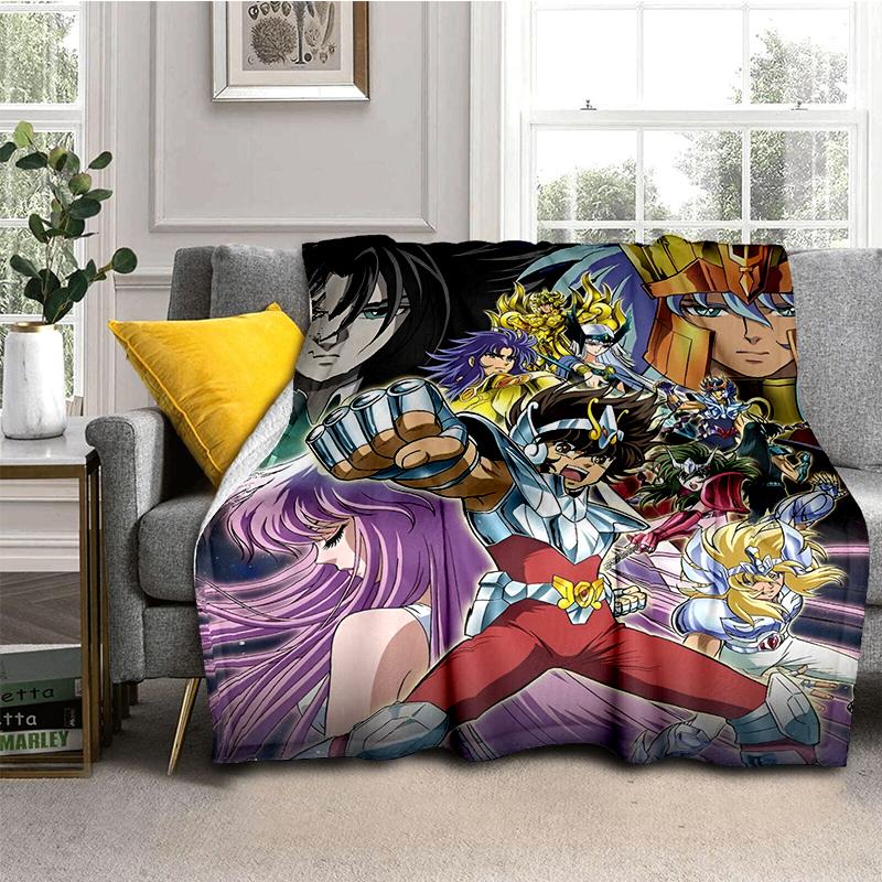 Cartoon Anime Saint-Seiya Glod Throws Blanket Kids Super Soft Blankt for Sofa Travel Couch Picnic Flannel Blanket Birthday Gift
