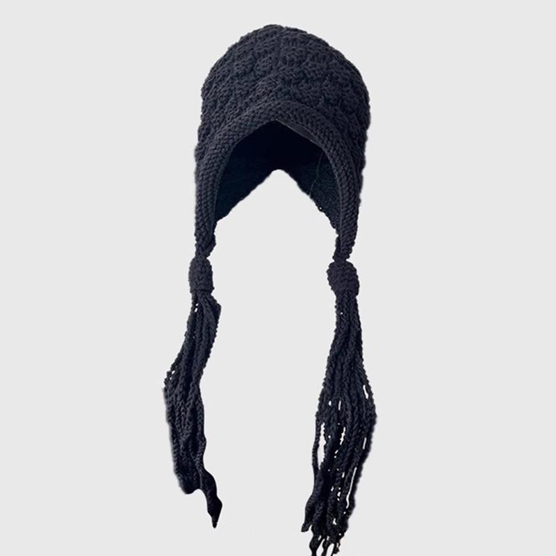 Handmade Fringed Ball Red Knitted Wool Cap Thermal Bald Hat Winter Ear Protector Tied Hat Trendy Hat Children
