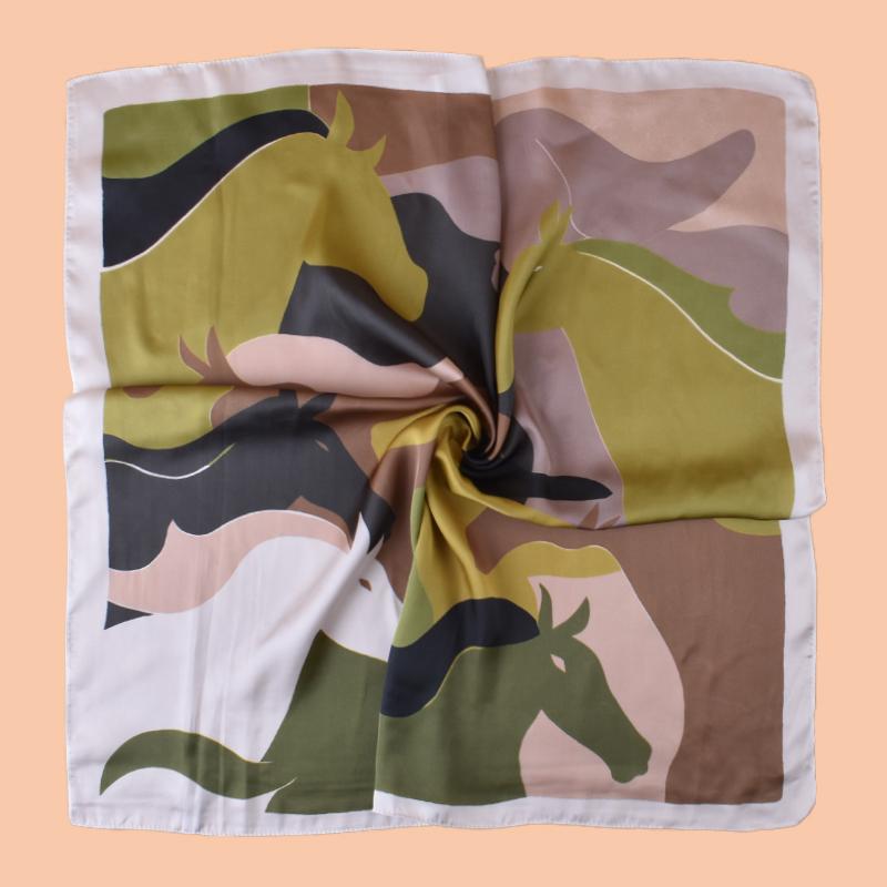 1pc Women's Camouflage Horse Head Print Thin Satin Silk-Like Square Scarf Bohemian Casual Neck Scarf Shawl Lightweight