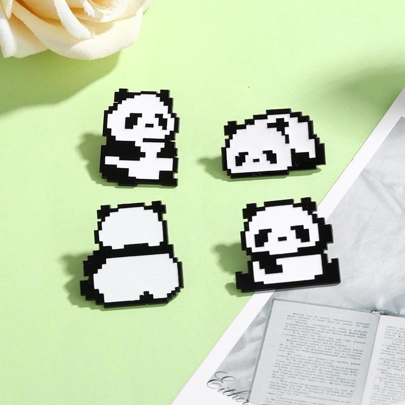 4 Styles Funny Mosaic Panda Design Enamel Brooches For Women Girls Backpack Dress Bag Pins Accessories