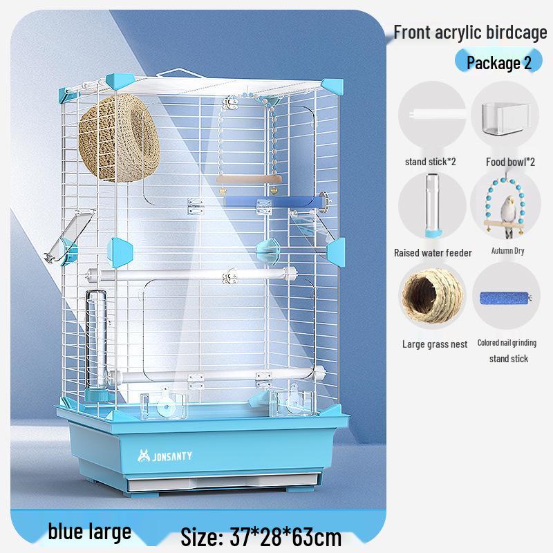 Großer Acryl-Vogelkäfig für Papageien, Nymphensittiche & Wellensittiche - Transparente Vorderseite mit Metallrahmen