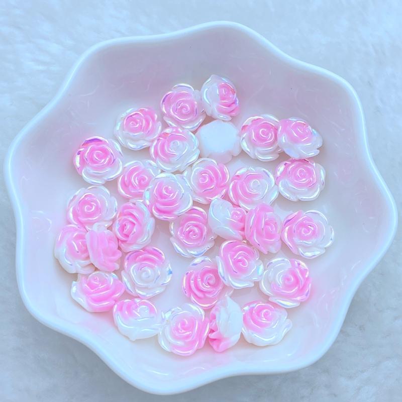50Pcs New Cute Resin 10mm Mini Colorful Roses Flower Series Flat Back Manicure Parts Embellishments For Hair Bows Accessories