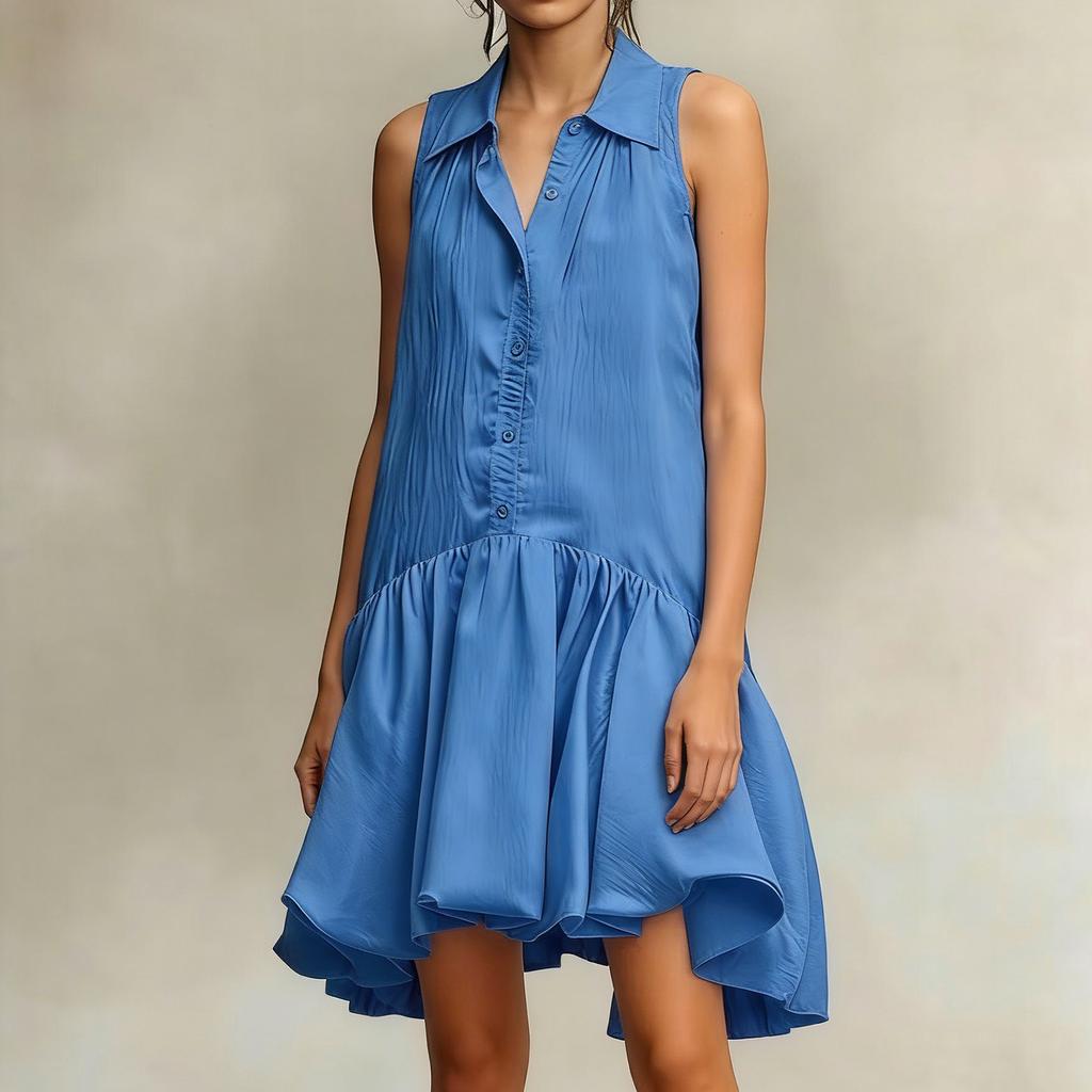 Sleeveless Button Down Flared Hem Shirt Dress for Women Loose Fit Summer Dresses for Women Uk Ladies Summer Dresses Uk