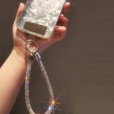 Full Crystal Diamond Phone Lanyard Light Luxury Style Short Chain Handheld Hanging Wrist Flash Diamond With Metal Clip Universal