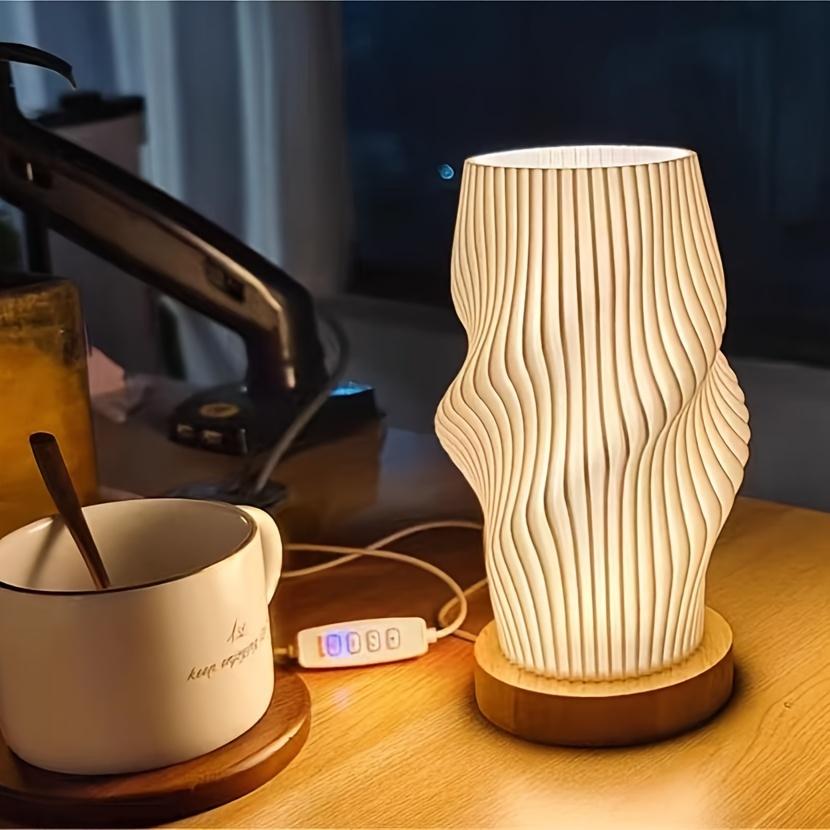 1PC Nordic Solid Wood Decorative Desk Lamp 3D Printing Creative Atmosphere Light Charging Touch Switch Home Bedside Night Light