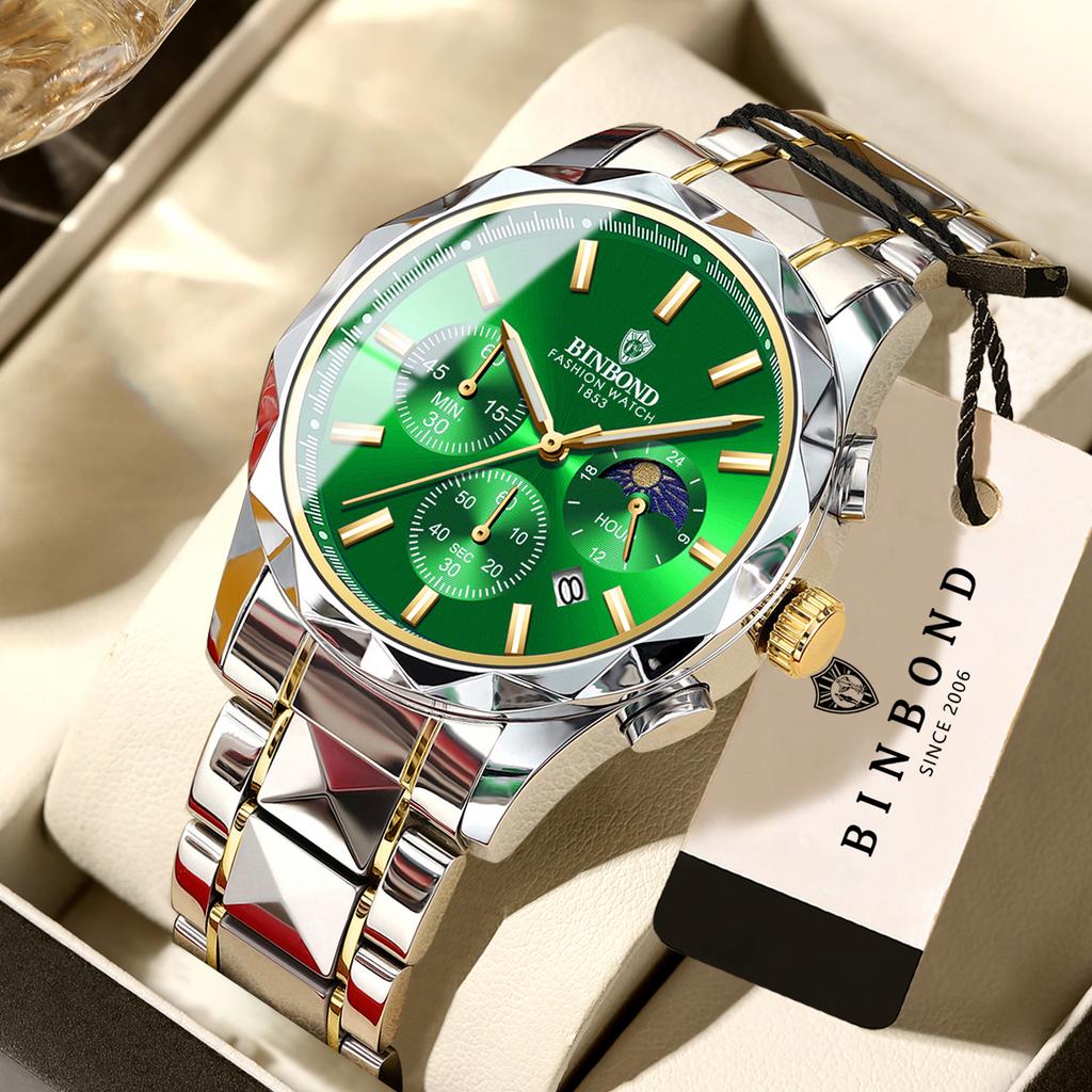 BINBOND Luminous Waterproof Quartz Wristwatch for Men Accurate Luxury Auto Date Chronograph Men's Watch Fashion Durable Reloj