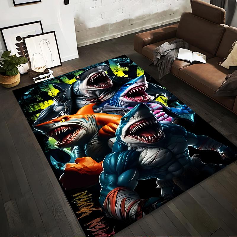 Fierce Mutant Sharks Graphic Rug Non-slip Rug Suitable for Living Room and Bedroom Sofas.