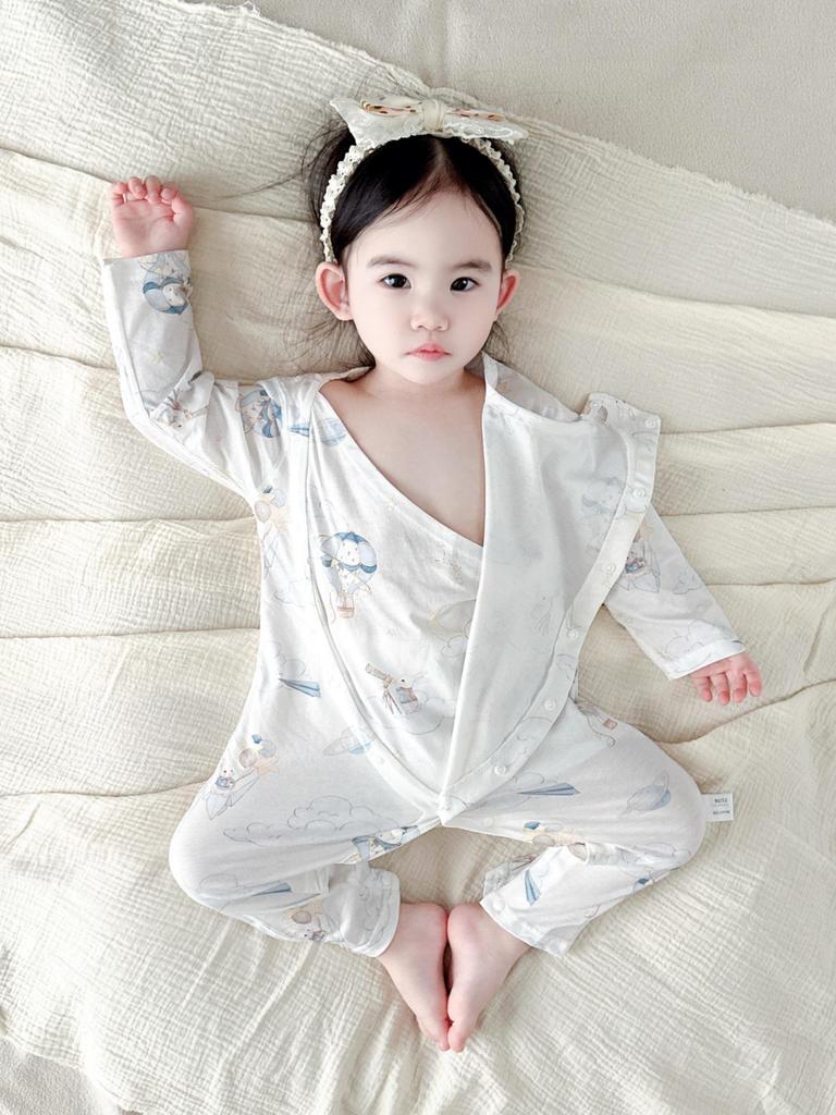 Tagless Newborn Cotton Bodysuit, Double-Layer Stomach Protection, Spring/Autumn Pajamas, Class A Baby Home Wear