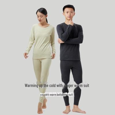 230G Warm Ingwer Samt Thermo Unterwäsche Set: Rundhalsausschnitt, Unifarbe, Herbst-/Winterkollektion