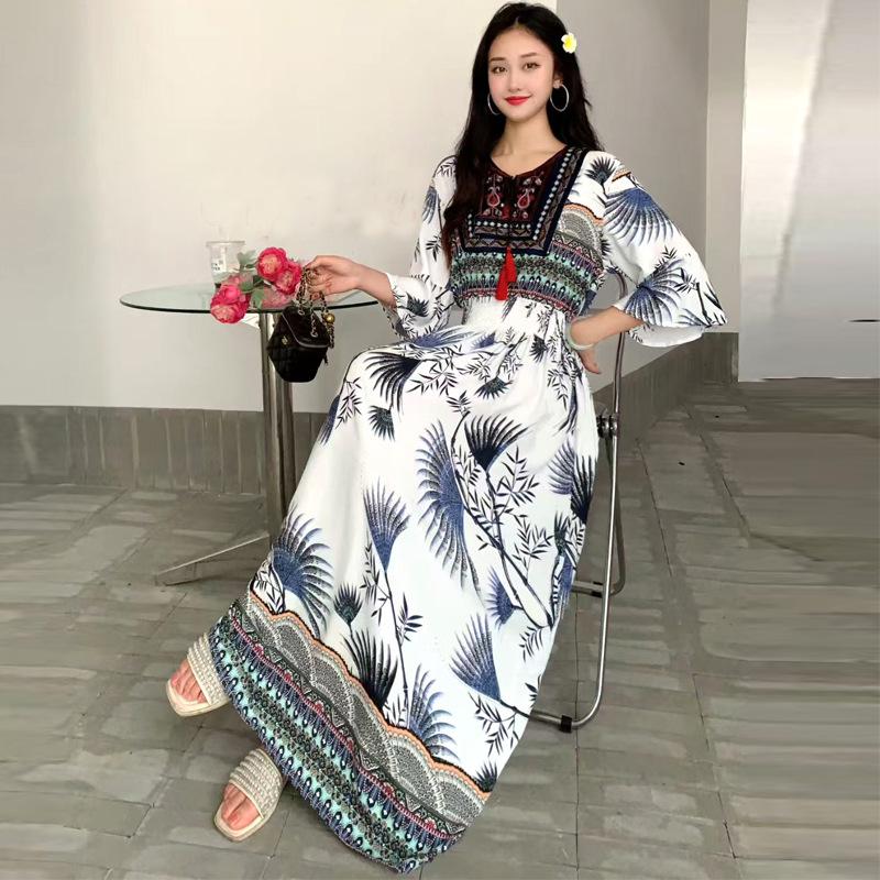 Island Vacation Skirt Xishuangbanna Travel Wear Cotton and Silk Floral Dress Xia Bohemian Skirt