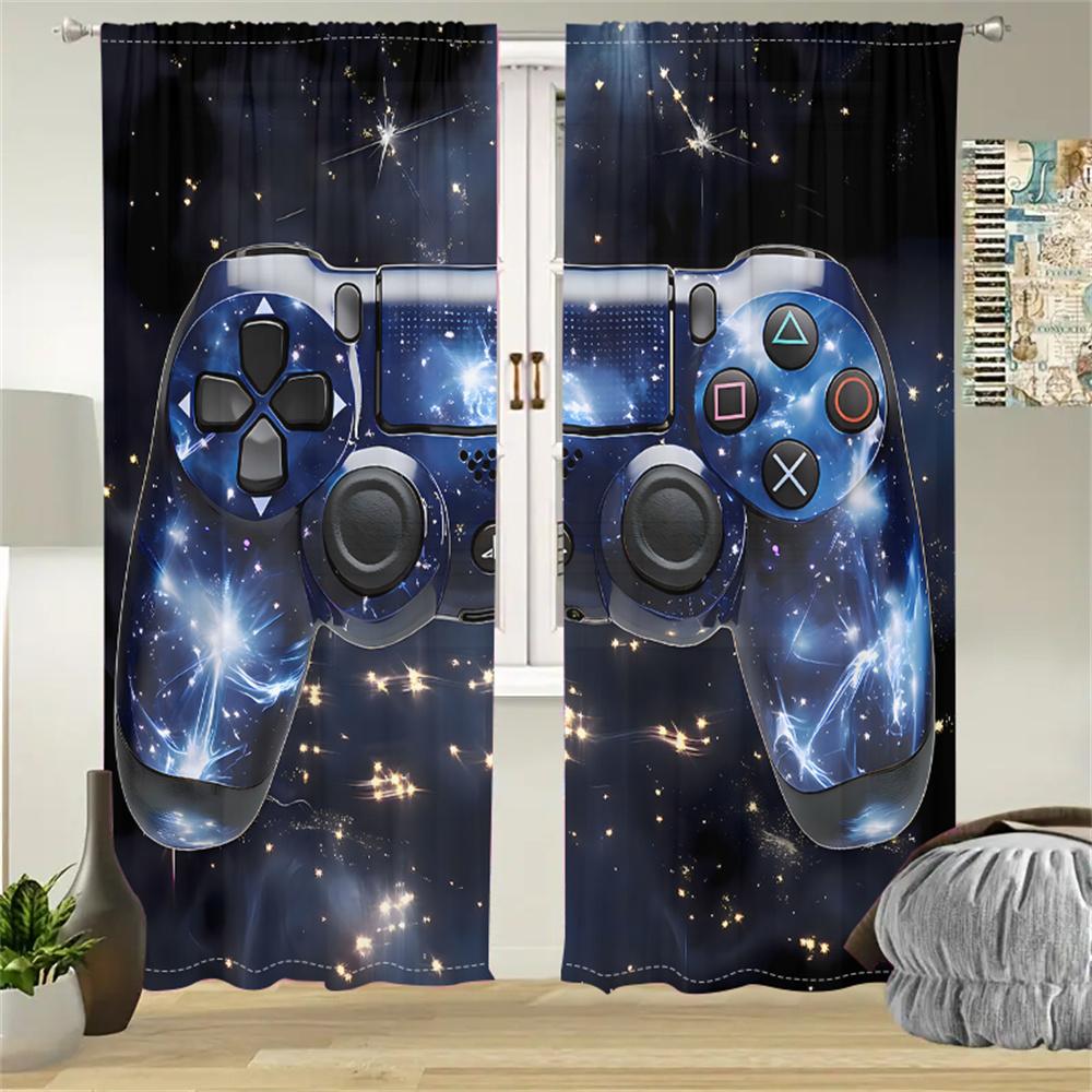 2 Stück Galaxy-Themenvorhänge Gamecontroller Sternenmuster Kinderzimmer Arbeitszimmer Sonnenschutz Gaming-Stil Dekor Vorhänge
