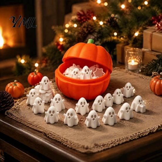 Cute Ghost Figurine Pumpkin Bucket with Mini Ghosts, Halloween Candy Bowl, 3D Printed PLA Ornaments Figurines, Party Snack Holder for Farmhouse