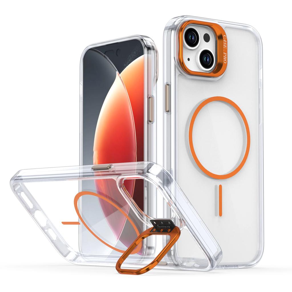 Luxury Transparent MagSafe Phone Case for iPhone 15 16 Pro Max 15 13 14 12 11 Wireless Charging Lens metal bracket Bumper Cover