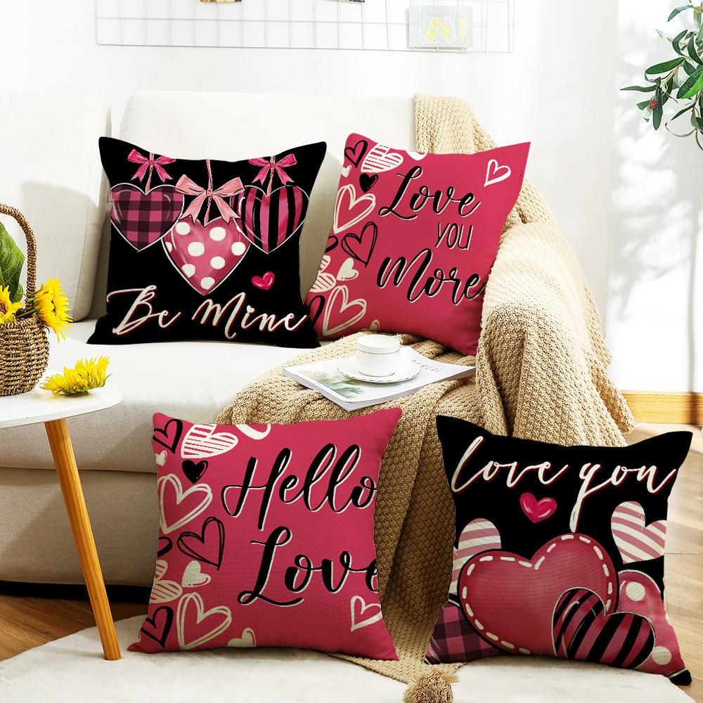 New Sofa Cushion Valentine's Day Gift Love Cushion Linen Print Versatile Lumbar Cushion